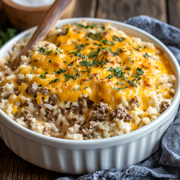 Easy Cheesy Hamburger Rice Casserole Recipe