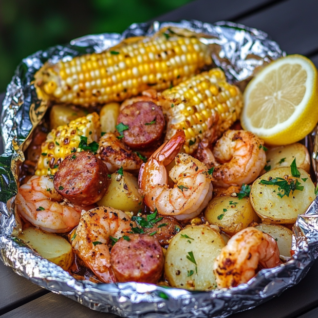 Grilled Shrimp Boil in Foil Packets