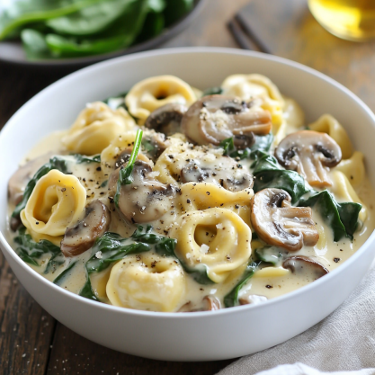 Creamy Tortellini with Spinach and Mushrooms Recipe