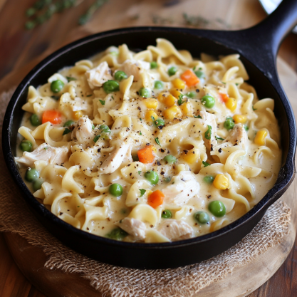 Easy Chicken Pot Pie Noodle Skillet Recipe