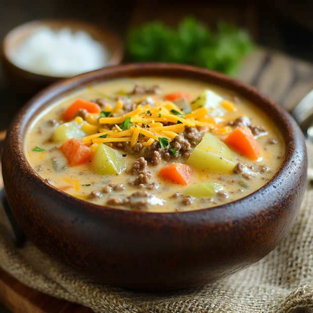 Extra Creamy Slow Cooker Cheeseburger Soup Recipe