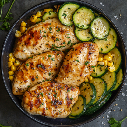 Garlic Butter Chicken with Zucchini and Corn Recipe