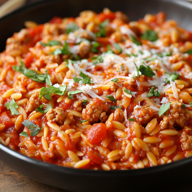 Ground Turkey Orzo in Tomato Sauce Recipe