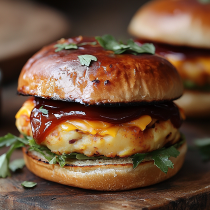 Potato Cheddar BBQ Chicken Burgers