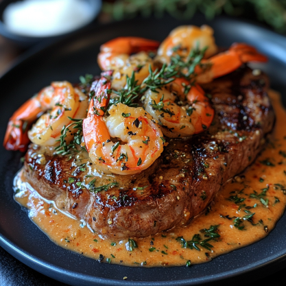 Steak with Shrimp and Lobster Sauce Recipe